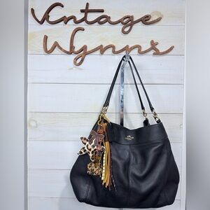 Coach Lexy XL Black Pebbled Leather Purse Shoulder Bag Hobo Tote F23511